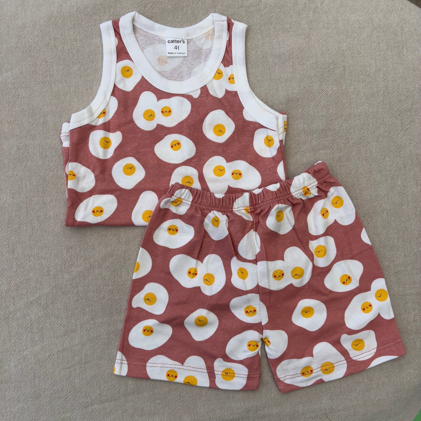 Fried Eggy Singlet & Shorts - Rosewood