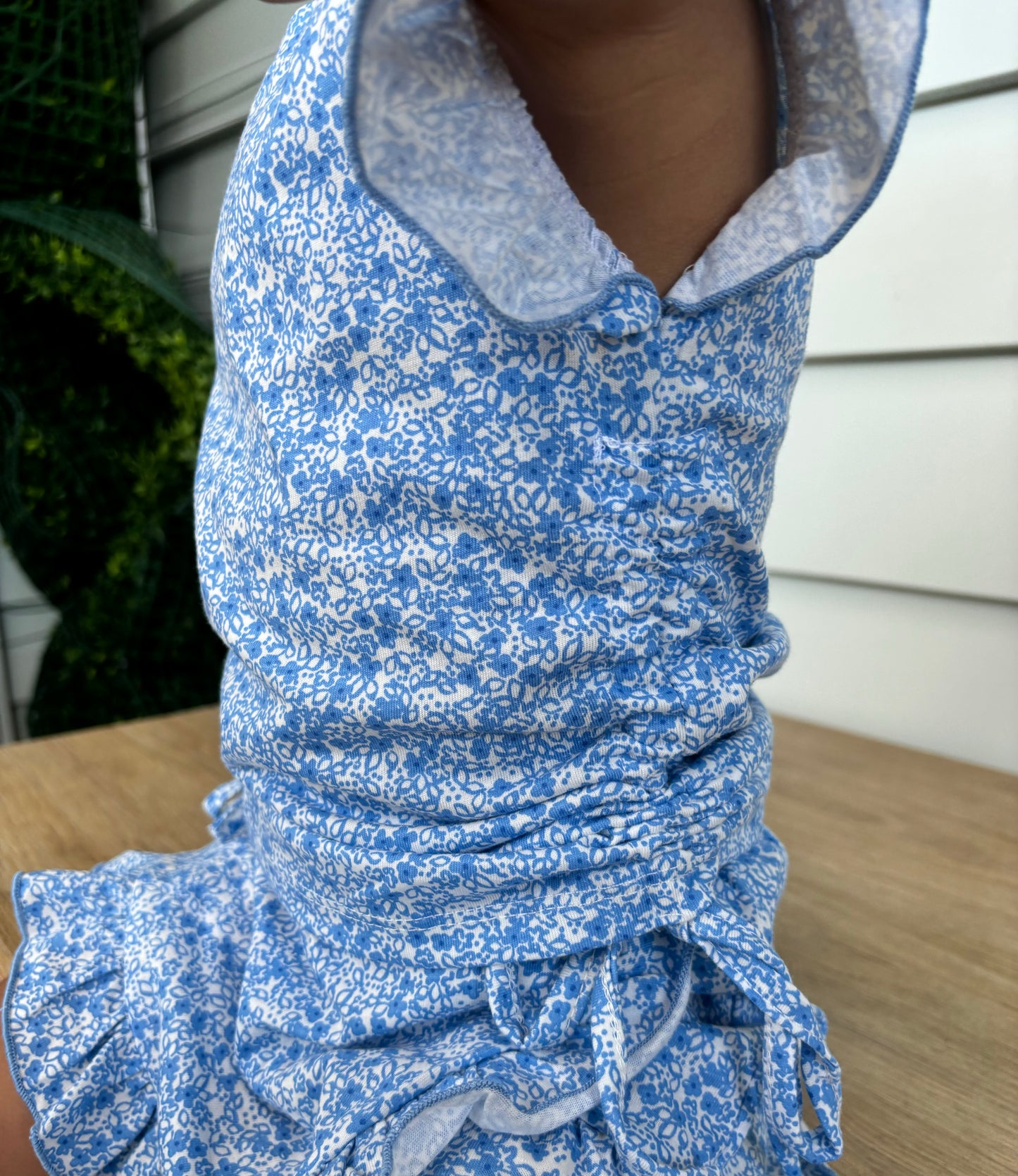 Mini Petals Ruched Top & Skorts - Blue