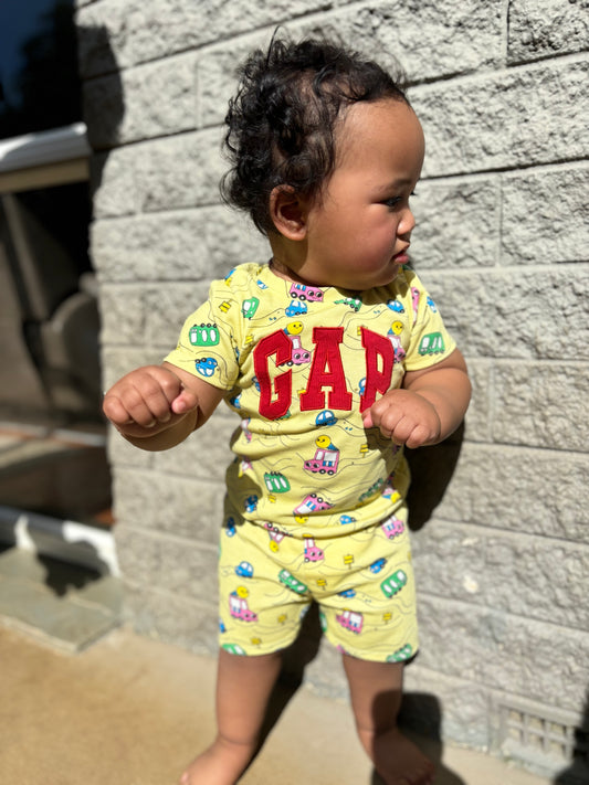 Groovy Cars T-Shirt & Shorts Set - Yellow