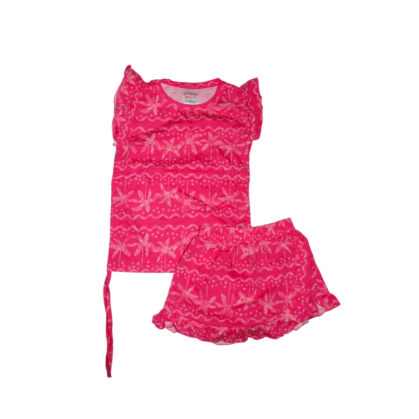 Tropical Palm Tree Ruched Top & Skorts - Pink